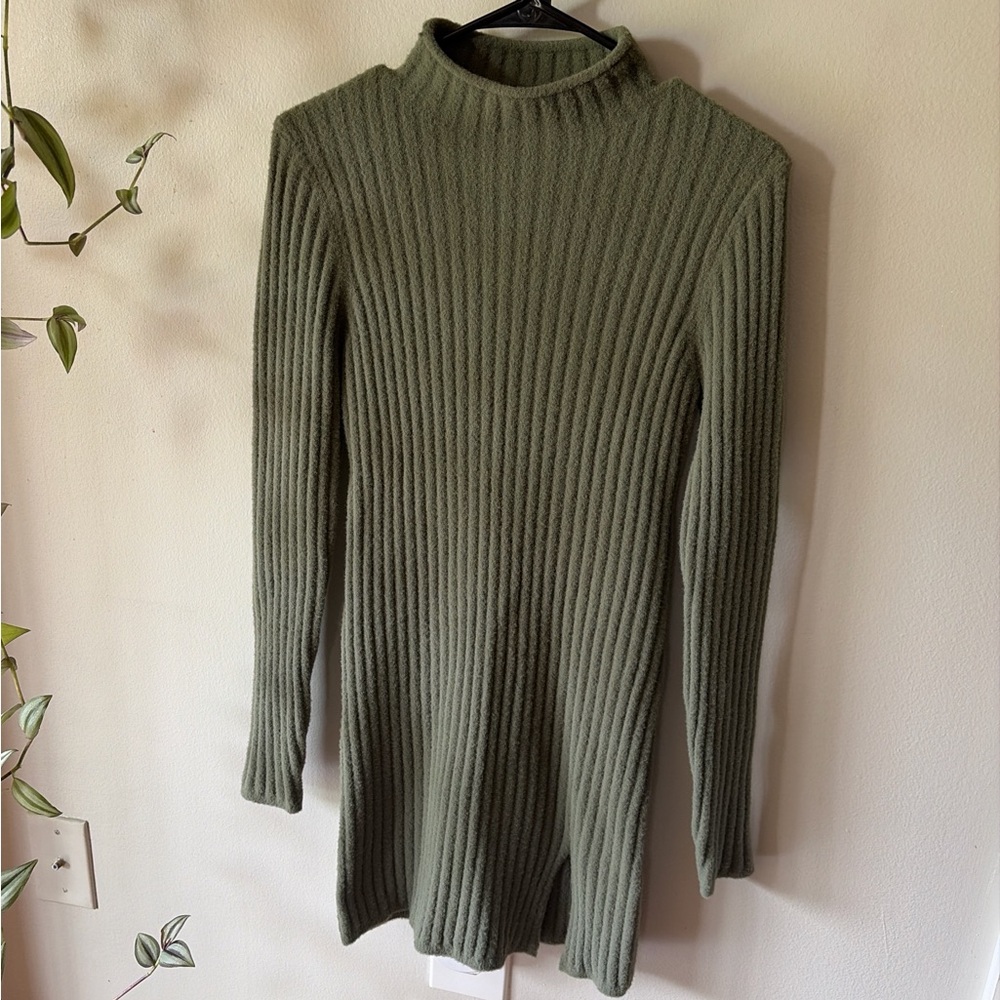 Wilfred Free Olive Green Mini Sweater Dress